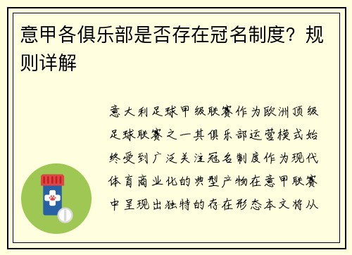 意甲各俱乐部是否存在冠名制度？规则详解