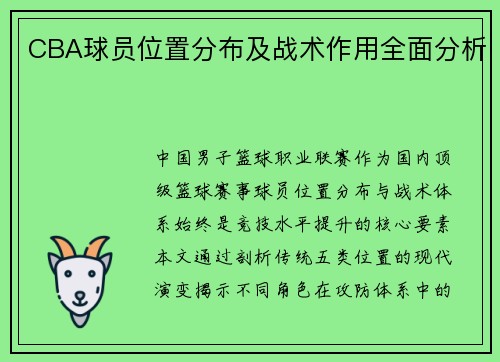 CBA球员位置分布及战术作用全面分析