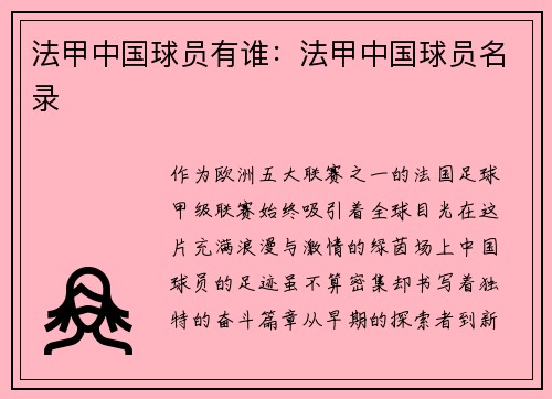 法甲中国球员有谁：法甲中国球员名录